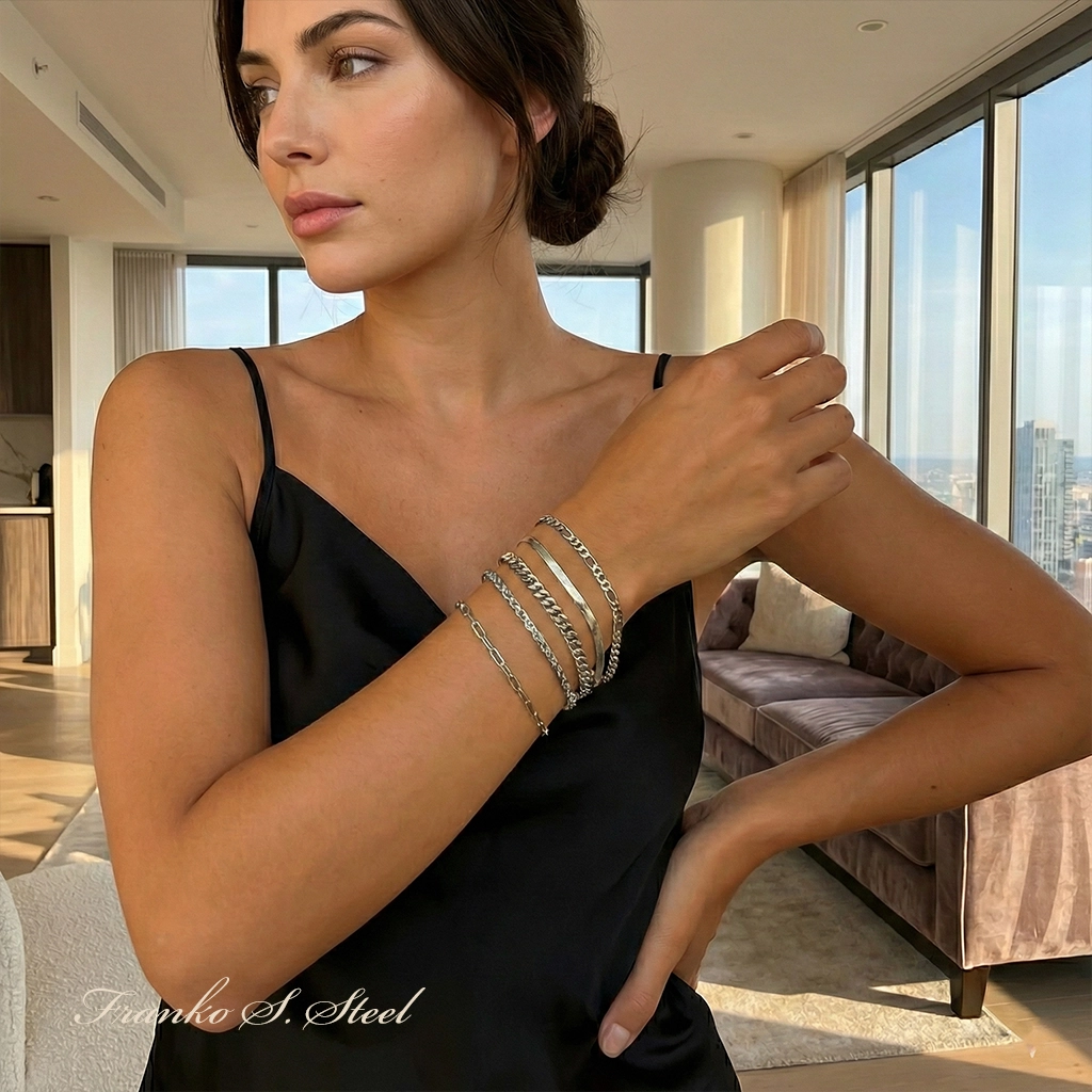 Srebrny Zestaw 5 Bransoletek BSZS01 ze Stali Chirurgicznej 316L - obrazek 3