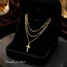 Naszyjnik Potrójny Złoty NSN15 Stal Chirurgiczna 316L