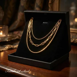 Naszyjnik Potrójny Złoty NSNG16 Stal Chirurgiczna 316L